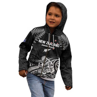 Custom New Zealand 2024 Rugby Kid Hoodie Silver Fern Aotearoa Kiwi - Wonder Print Shop