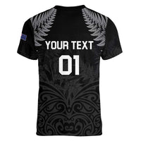 Custom New Zealand 2024 Rugby Women V-Neck T-Shirt Silver Fern Aotearoa Kiwi - Wonder Print Shop