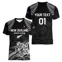 Custom New Zealand 2024 Rugby Women V-Neck T-Shirt Silver Fern Aotearoa Kiwi - Wonder Print Shop