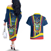 Ecuador Independence Day Couples Matching Off The Shoulder Long Sleeve Dress and Hawaiian Shirt Monumento a la Independencia Quito 10th August - Wonder Print Shop
