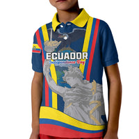 Kids blue polo shirt with yellow collar and Ecuador independence graphic front