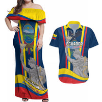Custom Ecuador Independence Day Couples Matching Off Shoulder Maxi Dress and Hawaiian Shirt Monumento a la Independencia Quito 10th August - Wonder Print Shop