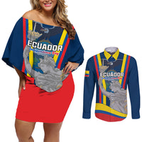 Custom Ecuador Independence Day Couples Matching Off Shoulder Short Dress and Long Sleeve Button Shirts Monumento a la Independencia Quito 10th August - Wonder Print Shop