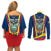Custom Ecuador Independence Day Couples Matching Off Shoulder Short Dress and Long Sleeve Button Shirts Monumento a la Independencia Quito 10th August - Wonder Print Shop