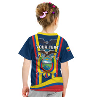 Kids blue graphic T-shirt with flag-striped back print and "YOUR TEXT"