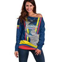 Custom Ecuador Independence Day Off Shoulder Sweater Monumento a la Independencia Quito 10th August - Wonder Print Shop