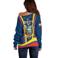 Custom Ecuador Independence Day Off Shoulder Sweater Monumento a la Independencia Quito 10th August - Wonder Print Shop