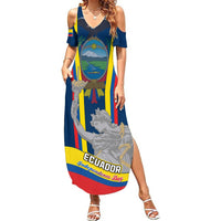 Women’s blue cold-shoulder maxi dress, V-neck and patriotic graphic print