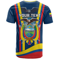 Back of Ecuador Independence Day T-shirt, blue with YOUR TEXT and shield eagle design