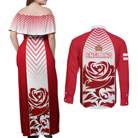 England Couples Matching Off Shoulder Maxi Dress and Long Sleeve Button Shirts Three Lions and Tudor Rose - Wonder Print Shop