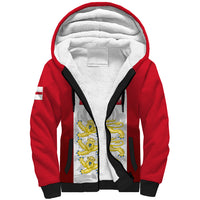 Red sherpa-lined zip hoodie with England crest and Tudor rose graphic, black trim