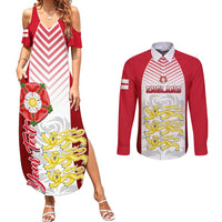 Personalised matching maxi dress and button shirt set, red with white chevron stripes