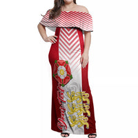 Personalised England Off Shoulder Maxi Dress Three Lions and Tudor Rose - Wonder Print Shop