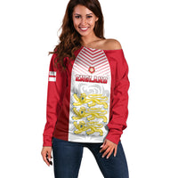 Personalised England Off Shoulder Sweater Three Lions and Tudor Rose - Wonder Print Shop