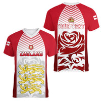 Personalised England Women V Neck T Shirt Three Lions and Tudor Rose - Wonder Print Shop