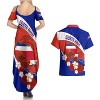 Costa Rica Couples Matching Summer Maxi Dress and Hawaiian Shirt Costa Rica Coat Of Arms With Flowers - Wonder Print Shop