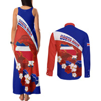 Costa Rica Couples Matching Tank Maxi Dress and Long Sleeve Button Shirts Costa Rica Coat Of Arms With Flowers - Wonder Print Shop