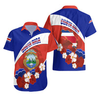 Costa Rica Hawaiian Shirt Costa Rica Coat Of Arms With Flowers - Wonder Print Shop