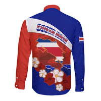 Costa Rica Long Sleeve Button Shirt Costa Rica Coat Of Arms With Flowers - Wonder Print Shop