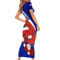 Costa Rica Short Sleeve Bodycon Dress Costa Rica Coat Of Arms With Flowers - Wonder Print Shop