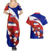 Personalised Costa Rica Couples Matching Summer Maxi Dress and Hawaiian Shirt Costa Rica Coat Of Arms With Flowers - Wonder Print Shop