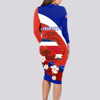 Personalised Costa Rica Long Sleeve Bodycon Dress Costa Rica Coat Of Arms With Flowers - Wonder Print Shop