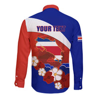 Personalised Costa Rica Long Sleeve Button Shirt Costa Rica Coat Of Arms With Flowers - Wonder Print Shop
