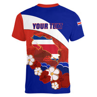 Personalised Costa Rica Women V Neck T Shirt Costa Rica Coat Of Arms With Flowers - Wonder Print Shop