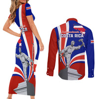 Costa Rica Independence Day Couples Matching Short Sleeve Bodycon Dress and Long Sleeve Button Shirts Juan Santamaria National Hero - Wonder Print Shop