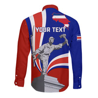 Personalised Costa Rica Independence Day Long Sleeve Button Shirt Juan Santamaria National Hero - Wonder Print Shop