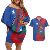 Personalized Costa Rica San José Couples Matching Off Shoulder Short Dress and Hawaiian Shirt Ad Meliora - Wonder Print Shop