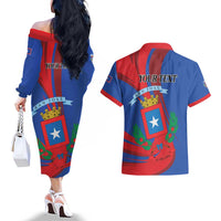 Personalized Costa Rica San José Couples Matching Off The Shoulder Long Sleeve Dress and Hawaiian Shirt Ad Meliora - Wonder Print Shop