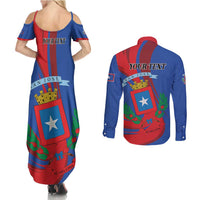 Personalized Costa Rica San José Couples Matching Summer Maxi Dress and Long Sleeve Button Shirt Ad Meliora - Wonder Print Shop