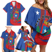 Personalized Costa Rica San José Family Matching Off Shoulder Short Dress and Hawaiian Shirt Ad Meliora - Wonder Print Shop