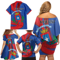 Personalized Costa Rica San José Family Matching Off Shoulder Short Dress and Hawaiian Shirt Ad Meliora - Wonder Print Shop