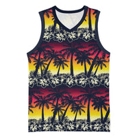 Hawaii Hibiscus Palm Tree Sunset Basketball Jersey Tropical Style - Wonder Print Shop