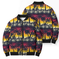 Hawaii Hibiscus Palm Tree Sunset Bomber Puffer Jacket Tropical Style - Wonder Print Shop