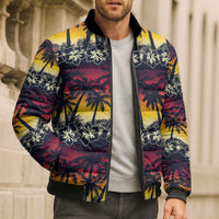 Hawaii Hibiscus Palm Tree Sunset Bomber Puffer Jacket Tropical Style - Wonder Print Shop
