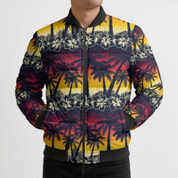 Hawaii Hibiscus Palm Tree Sunset Bomber Puffer Jacket Tropical Style - Wonder Print Shop