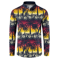 Hawaii Hibiscus Palm Tree Sunset Button Sweatshirt Tropical Style - Wonder Print Shop