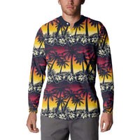 Hawaii Hibiscus Palm Tree Sunset Button Sweatshirt Tropical Style - Wonder Print Shop