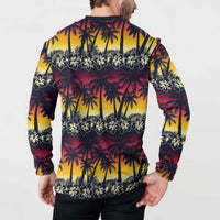 Hawaii Hibiscus Palm Tree Sunset Button Sweatshirt Tropical Style - Wonder Print Shop