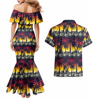 Hawaii Hibiscus Palm Tree Sunset Couples Matching Mermaid Dress and Hawaiian Shirt Tropical Style - Wonder Print Shop