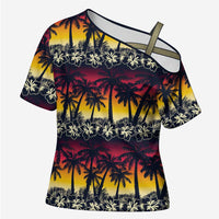 Hawaii Hibiscus Palm Tree Sunset Cross Shoulder Shirt Tropical Style - Wonder Print Shop