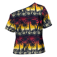 Hawaii Hibiscus Palm Tree Sunset Cross Shoulder Shirt Tropical Style - Wonder Print Shop