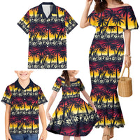 Hawaii Hibiscus Palm Tree Sunset Family Matching Mermaid Dress and Hawaiian Shirt Tropical Style - Wonder Print Shop