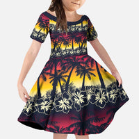 Hawaii Hibiscus Palm Tree Sunset Family Matching Off Shoulder Maxi Dress and Hawaiian Shirt Tropical Style - Wonder Print Shop
