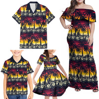 Hawaii Hibiscus Palm Tree Sunset Family Matching Off Shoulder Maxi Dress and Hawaiian Shirt Tropical Style - Wonder Print Shop
