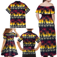 Hawaii Hibiscus Palm Tree Sunset Family Matching Off Shoulder Maxi Dress and Hawaiian Shirt Tropical Style - Wonder Print Shop