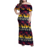 Hawaii Hibiscus Palm Tree Sunset Family Matching Off Shoulder Maxi Dress and Hawaiian Shirt Tropical Style - Wonder Print Shop